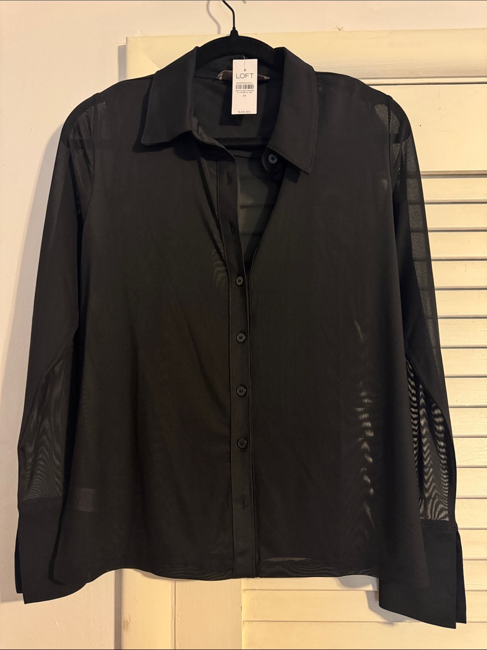 LOFT Black Semi-Sheer Button-Down Shirt NWT